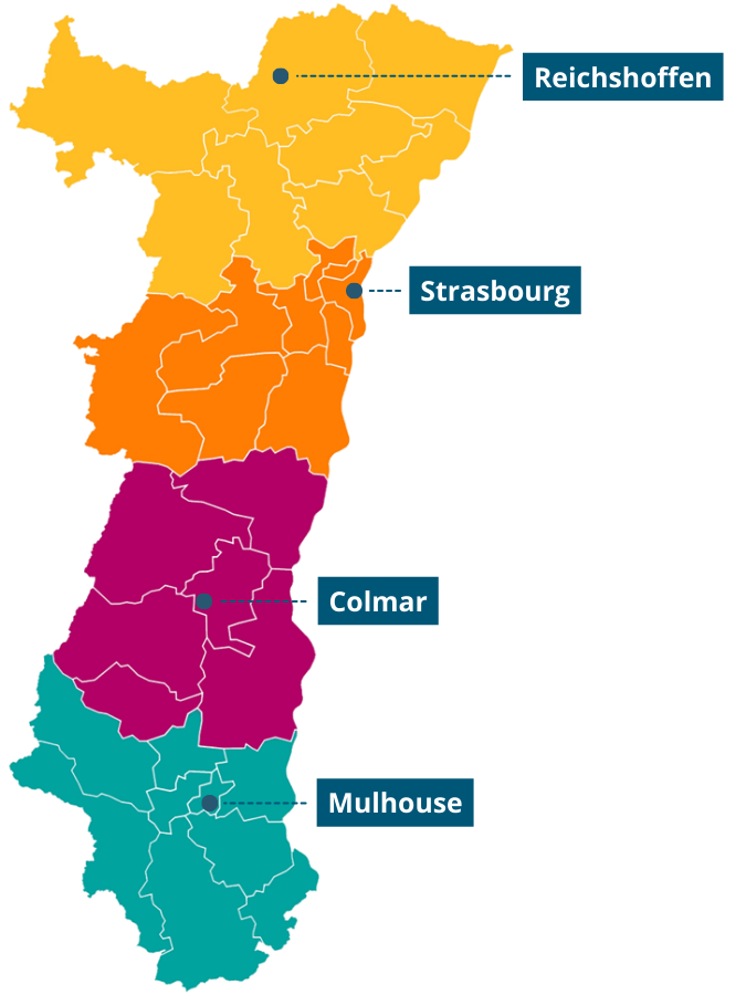 Carte des centres du Pôle formation Alsace